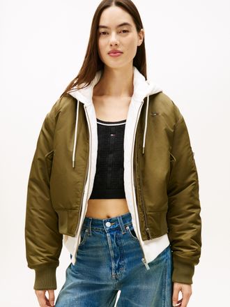 Tommy Jeans Bomberjacke TOMMY JEANS TJW ESSENTIAL BOMBER JACKET, Damen, Gr. XL (42), tundra olive, Web, Obermaterial: 100% Nylon, unifarben, regular fit, Rippb&uuml;nd