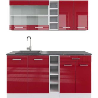 Vicco Cocina Vers&aacute;til R-line, Burdeos Brillo Intenso/blanco, 160 Cm, Et Antracita