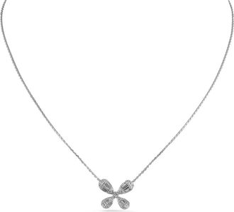 Luxury Bazaar Collana Four Petal Flower in oro bianco 14kt con diamanti - Argento