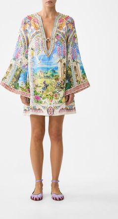 Camilla Deep V Neck Hardware Short Kaftan in Nav&agrave;s Nouveau at Nordstrom, Size X-Small