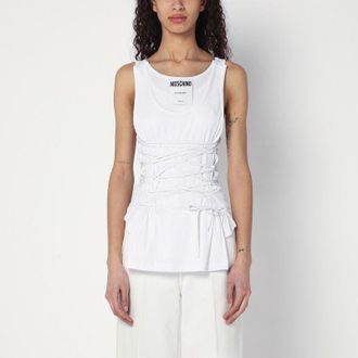 Moschino Womens White Tank Top In Cotton With Laces viscose - Size EU 38 (Womens)