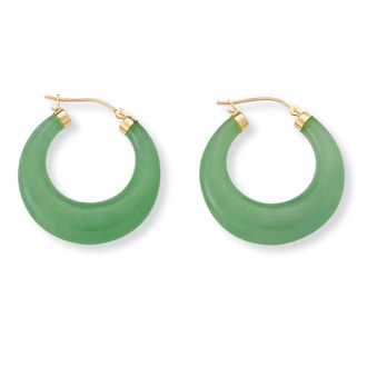 Palm Beach Jewelry Green Jade Hoop Earrings in Gold-Plated Sterling Silver