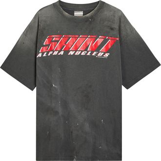 Saint Mxxxxxx Saint Mxxxxxx Alpha Nucleus Printed Distressed Cotton T-shirt - Black - Xxl