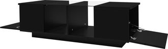 STILVORA Mesa De Centro Con 2 Puertas Y Led 16 Colores Bluetooth, Tablero De Cristal, Negro Brillo, 120&times;50&times;38,5 Cm