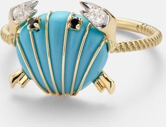 Yvonne L&eacute;on Yvonne L&eacute;on Crabe Coquillage 9kt gold ring with turquoise and diamonds