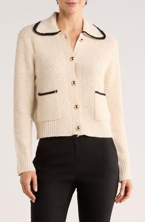Elie Tahari Contrast Trim Buttoned Cardigan in Ivory/Black at Nordstrom Rack, Size Large