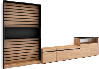 Skraut Home Skraut Home - Muebles De Sal&oacute;n Para Tv, Conjunto De Muebles Comedor, 360x186x35cm, Para Tv Hasta 65, Mueble Televisi&oacute;n, Estilo Moderno, Roble Y Negro