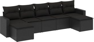 vidaXL Vidaxl - Set De Comedor De Jard&iacute;n 7 Pzas Y Cojines Rat&aacute;n Sint&eacute;tico Negro