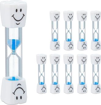 Relaxdays Relaxdays - 100 Relojes Arena Higiene Dental Infantil, Set 40, Cepillado Dientes Ni&ntilde;os, Temporizadores 3 Min, Blanco Y Azul