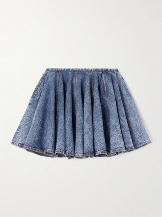 Alaia Minigonna In Denim A Pieghe - Blu