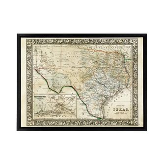 Artery8 Mitchell 1860 Map Texas County USA State Framed Canvas Wall Art Print in Beige | Size: W24 x H32