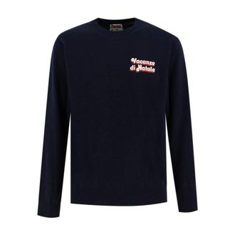 MC2 Saint Barth Round-neck Knitwear, male, Blue, Size: XL Ribbed Sweater with Embroidered Logo