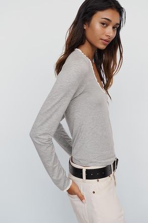 Maeve Lace Trim Long Sleeve Tee