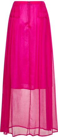 Dries Van Noten Womens Long Ruffled Skirt Fuchsia Silk Muslin