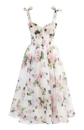 Milla Tender Floral Midi Tie-Strap Dress in Apple Blossom at Nordstrom, Size Medium