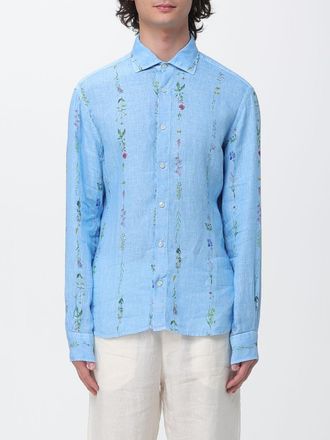 120% Lino Camicia 120% Lino in lino con ricami floreali