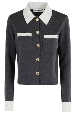 Self Portrait Contrast Collar Cardigan
