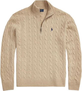 Ralph Lauren Bruine Cable-Knit Wol-Kasjmier Trui Kamel Melange Truien & Jassen - Heren - Coltruien - Bruin - XL - Wol - Truien & Vesten