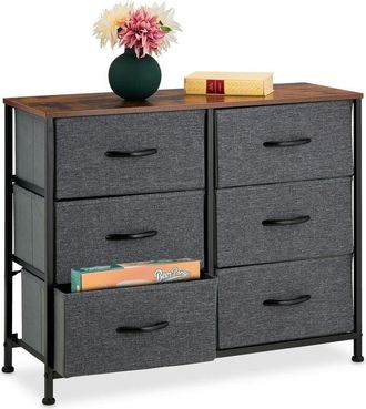 Relaxdays Cómoda 63x80x30 cm, Metal, Aspecto Madera, 6 Cajones de Tela, Tablero, Cajonera Moderna, Mezcla de Colores - Relaxdays