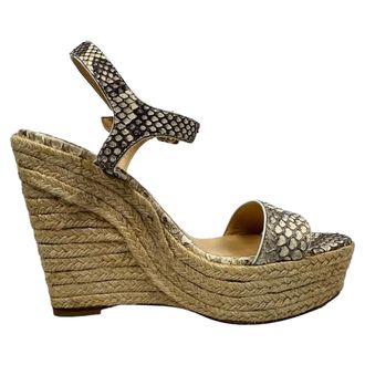 Christian Louboutin Pre-owned Womens Spachica Espadrille Wedge Sandals in Animal Print Python Leather - Size EU 38