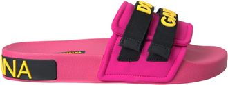 Dolce & Gabbana Pink Black Logo Beachwear Flats Sandals Womens Shoes