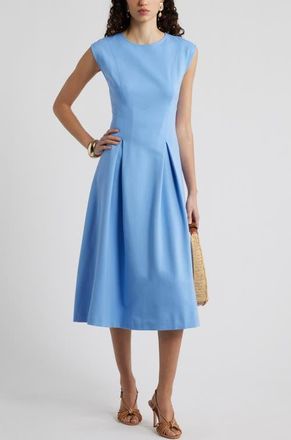 Nordstrom Pleated Cap Sleeve Ponte Dress in Blue Cornflower at Nordstrom, Size Xx-Small