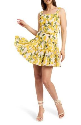En Saison Blanca Lemon Print Cotton Dress in Linen Lemon at Nordstrom Rack, Size Large