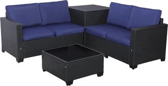 Habitat et Jardin Conjunto De Jard&iacute;n De Resina Trenzada Con Ba&uacute;l De Almacenamiento <> - 4 Plazas - Azul Oscuro