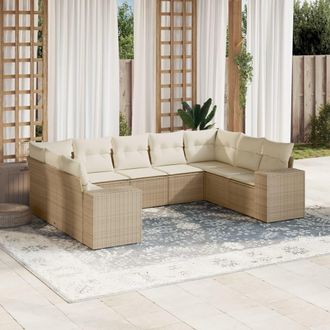 vidaXL Set De Sof&aacute;s De Jard&iacute;n 9 Pzas Con Cojines Rat&aacute;n Sint&eacute;tico Beige Vidaxl