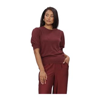 Minus Truien & Vesten, Dames, Rood, XS, MSLiva Gebreide Pullover met Pofmouwen en Metallic Draad