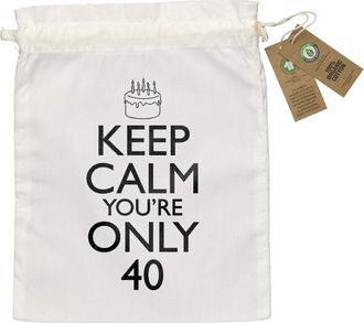 Bang Tidy Clothing 40th Birthday Gift Bags - Large Medium Small - Eco Friendly Gifts - 100% Organic Cotton Drawstring Presents Bag for Him Her - Keep Calm 40