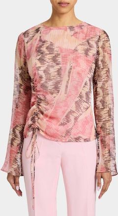 Santorelli FABI Long Sleeve Top in Printed Silk Chiffon in Sweet Pea Multi at Nordstrom, Size 6
