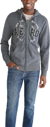 Aéropostale Mens Aero Logo Full Zip Hoodie-Circle, Charcoal Heather Grey, L