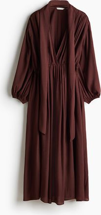 H&M Strickkleid mit Schaldetail und Ballon&auml;rmeln - Weinrot