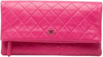 Chanel Pre-owned Clutches, female, Pink, Size: ONE SIZE Pre-owned Quilted Caviar Clutch