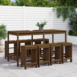 Berkfield Home 9 Piece Garden Bar Set Honey Brown Solid Wood Pine