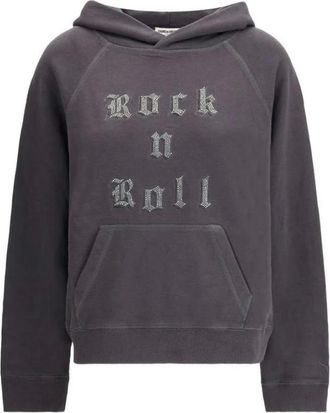 Zadig&Voltaire Hoodies & sweatvesten, Dames, Grijs, S, Rhinestone Lettering Rock&Roll Hoodie