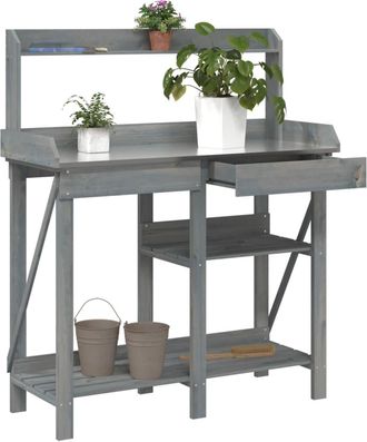 vidaXL Banco Para Macetas Con Estantes Madera Maciza De Abeto Gris Vidaxl