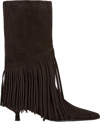 Flattered Womens Nick Suede Fringe Boot In Chocolate