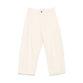 STUDIO NICHOLSON Wide Trousers, male, Beige, XL, Ecru Belted Trousers with Pockets
