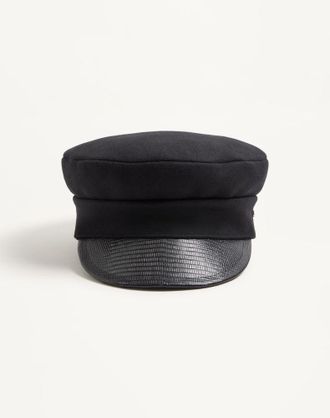 Valentino Garavani Berretto VLogo Signature In Lana Con Visiera In Pelle Uomo NERO/ORO 57