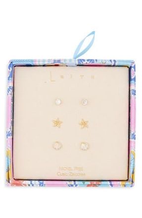 Leith Set of 3 Cubic Zirconia Seaside Stud Earrings in Clear- Gold at Nordstrom Rack