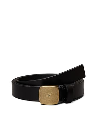 Calvin Klein Jeans Lederg&uuml;rtel CALVIN KLEIN JEANS CASUAL PLAQUE BUCKLE 20MM, Damen, Gr. 11,5, schwarz (schwarz, tumbled gold), Rindsleder, unifarben, G&uuml;rtel Lederg&uuml;rtel,