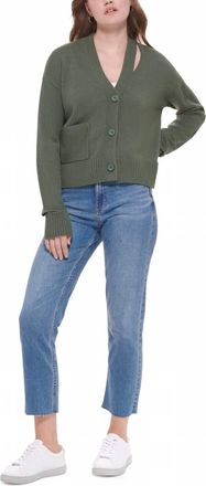 Calvin Klein Cutout V Neck Cardigan In Green