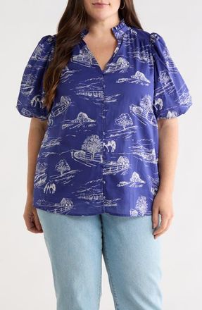 Sugarlips Avon Town Top in Navy-Cream at Nordstrom, Size 2X