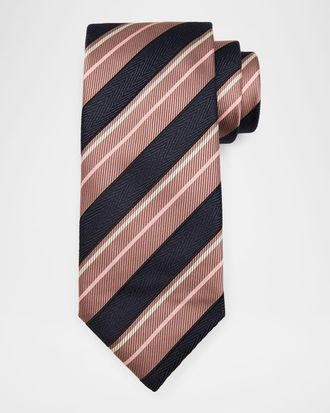 Brioni Mens Silk and Cotton Regimental Stripe Tie