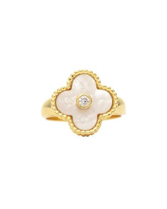 Rivka Friedman 18K Plated Mother-Of-Pearl Cz Flower Ring