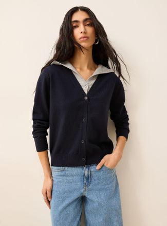 Icone Womens Hooded layered-effect Cardigan Sweater