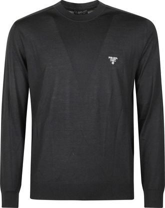 Prada Truien & Vesten, Heren, Zwart, XL, Wol, Superfijne Wollen Trui met Ronde Hals