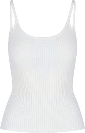 Courr&egrave;ges Tank Top, In White Fabric, Ribbed Workmanship